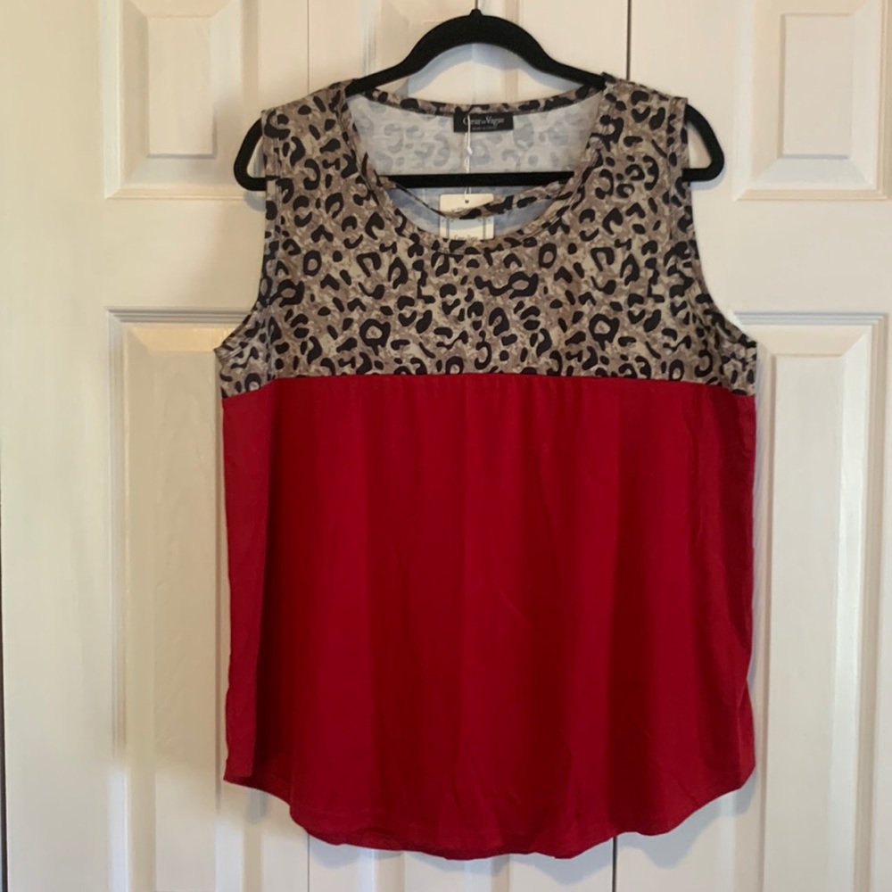 Red and Animal Print Tank Top Size XXL NWT